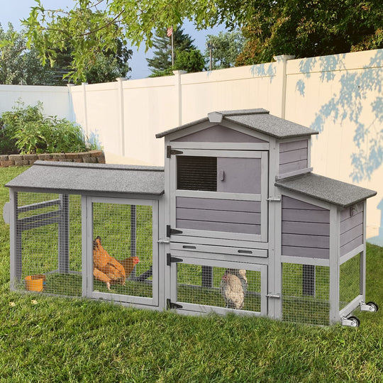 MEDEHOO Mobile Chicken Coop with Nesting Box, Outdoor Hen House Poultry Cage with Casters X-Large AIR61-U