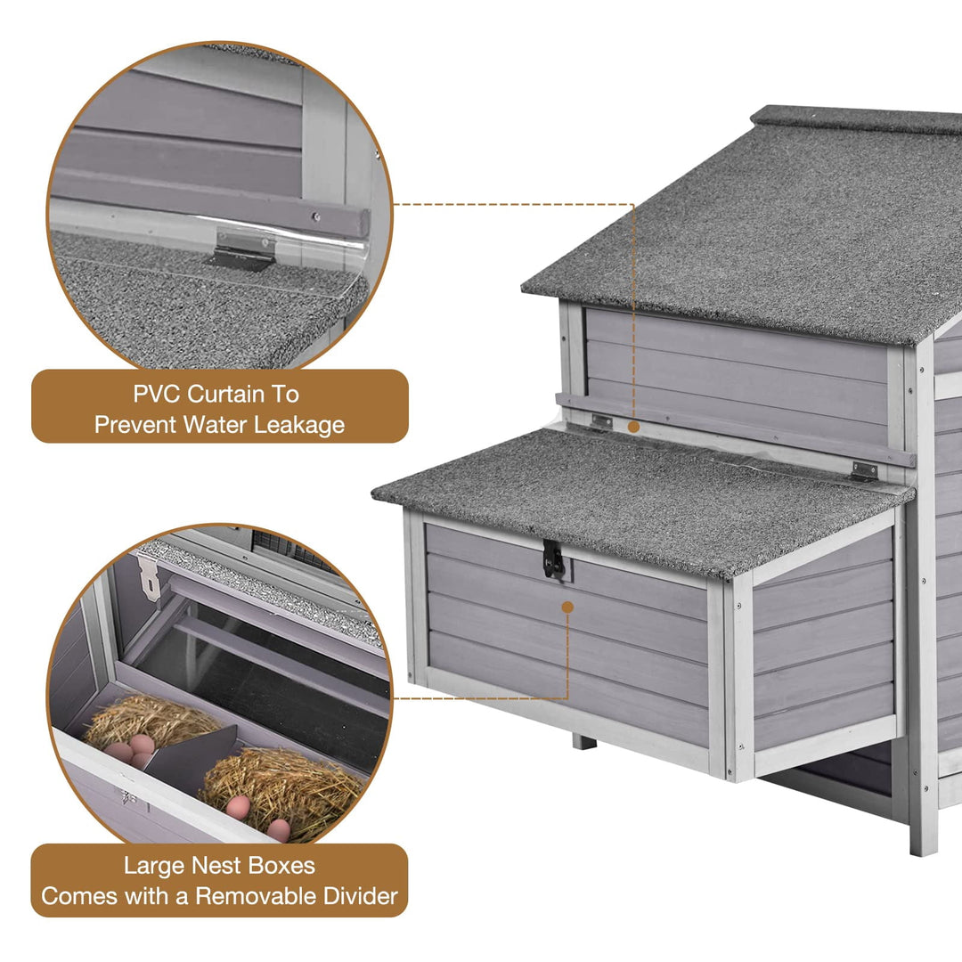 MEDEHOO Chicken Coop Outdoor Hen House Duck Coop Rabbit Hutch Wooden Poultry Cage with 3 Perches,2 Sides Large Nesting Boxes