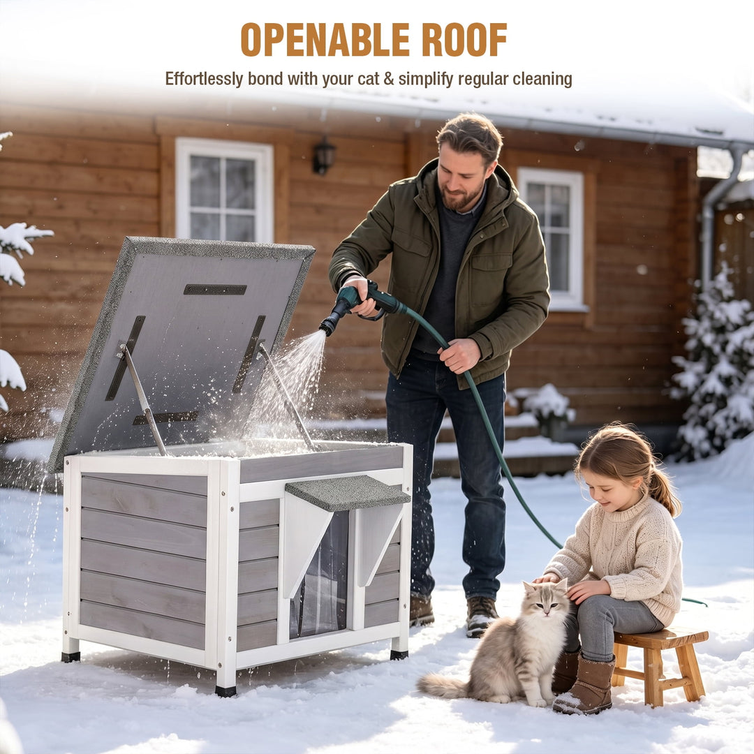 MEDEHOO Outdoor Cat House with Insulated Liner Weatherproof Insulated Feral Cat Shelter for Outdoor Cats Winter Gray