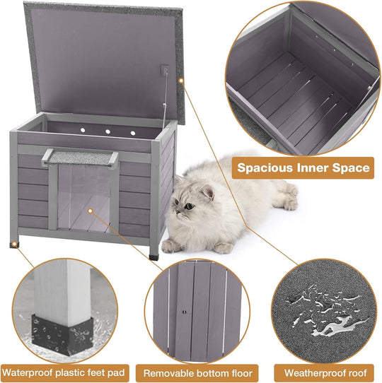 MEDEHOO Outdoor Cat House Feral Cat Enclosure, Small Pet House Rainproof Cat House
