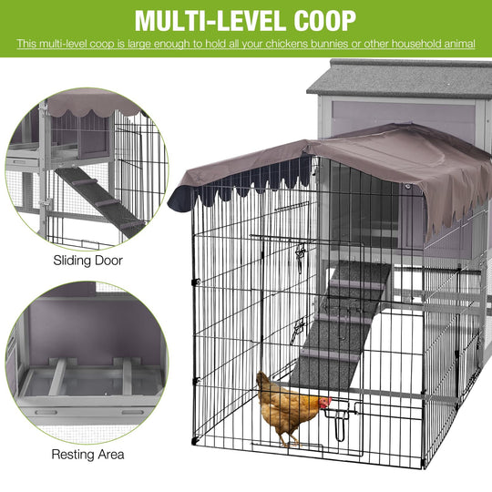 MEDEHOO Mobile Chicken Coop 79" Large All-Steel Frame Hen House Poultry Cage with Metal Run, Waterproof Rain Cover AIR7008-J-WM