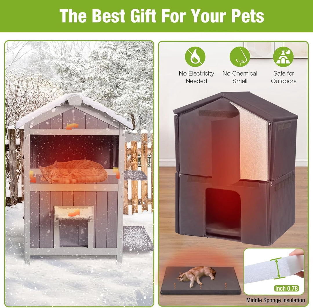 MEDEHOO Cat House for Outdoor Cats with Insulated Liner for Winter Waterproof Feral Kitty Shelter,2 Layer AIR94-IN-J-WM
