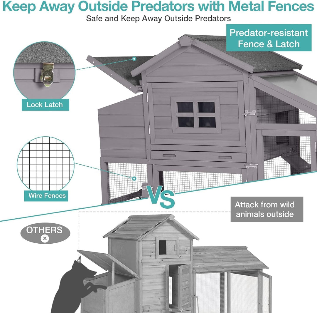 MEDEHOO Chicken Coop, Mobile Chicken House with with Wheels, Outdoor Hen House Poultry Cage with Nesting Box, Leakproof Pull Out Tray and UV-Resistant Roof (Grey) AIR23-D-A111-WM2