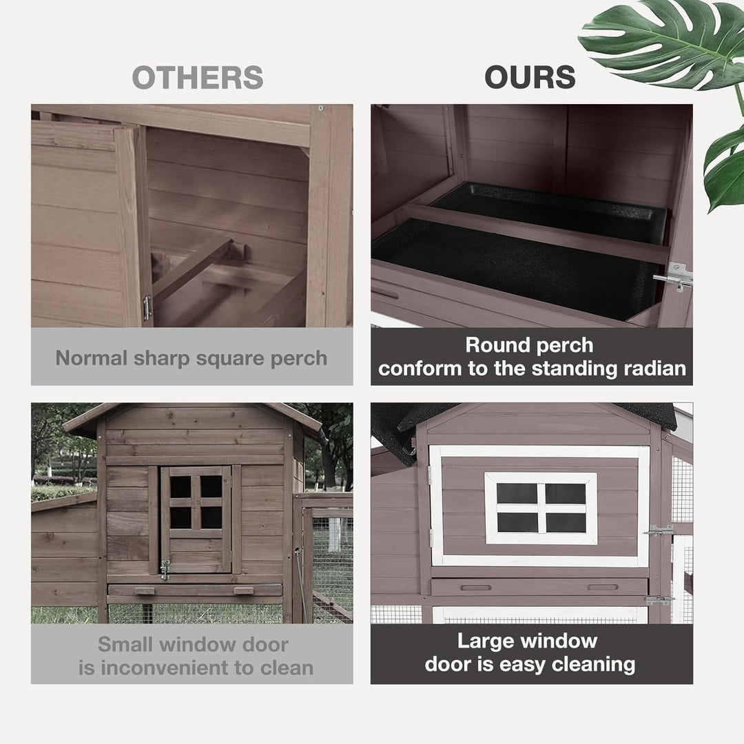 MEDEHOO Chicken Coop Expandable Chicken House for Outdoor with Wheels Nesting Box, Leakproof Pull-Out Tray &amp; UV-Resistant Roof Panel, Brown AIR23-GJ-WM2