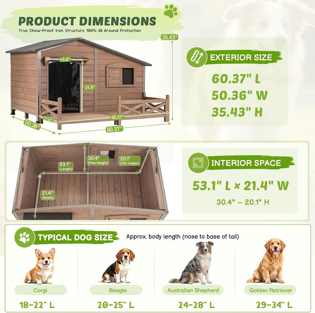 MEDEHOO Extra Large XXL Heated Dog House Insulated Dog Kennel with Safe Heating Pad, Chew-Proof Metal Frame, 6-Sided Thermal Liner for Large Dog Breeds, Dark Brown AIR7024L-CG-HP-G2-CC
