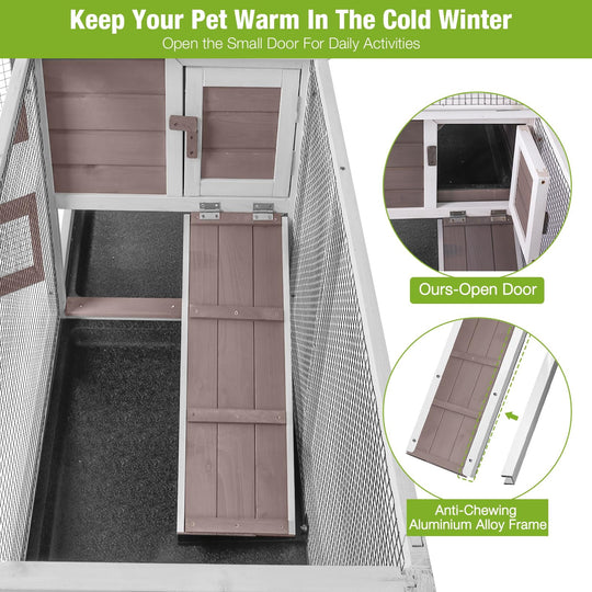 BUTINGLALE Rabbit Hutch with Chew-Resistant Ramp Indoor Bunny Cage Outdoor Guinea Pig Cage with Wheels and Leakproof Tray AIR19-B-N