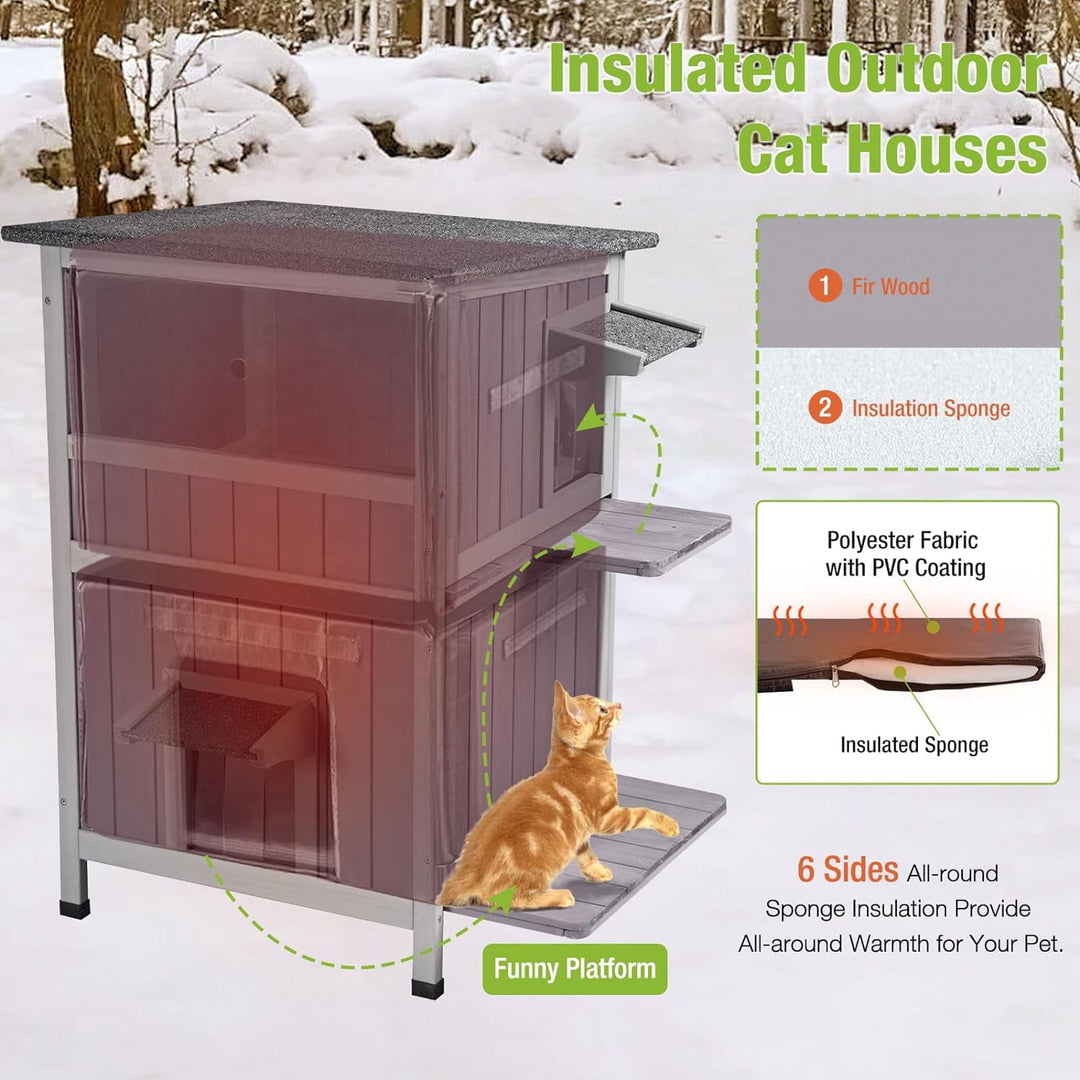 MEDEHOO Insulated Cat House with Liner, Outdoor Feral Cat House Shelter for Winter, Weatherproof AIR14-INN-WM