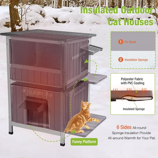 MEDEHOO Insulated Cat House with Liner, Outdoor Feral Cat House Shelter for Winter, Weatherproof AIR14-INN-WM