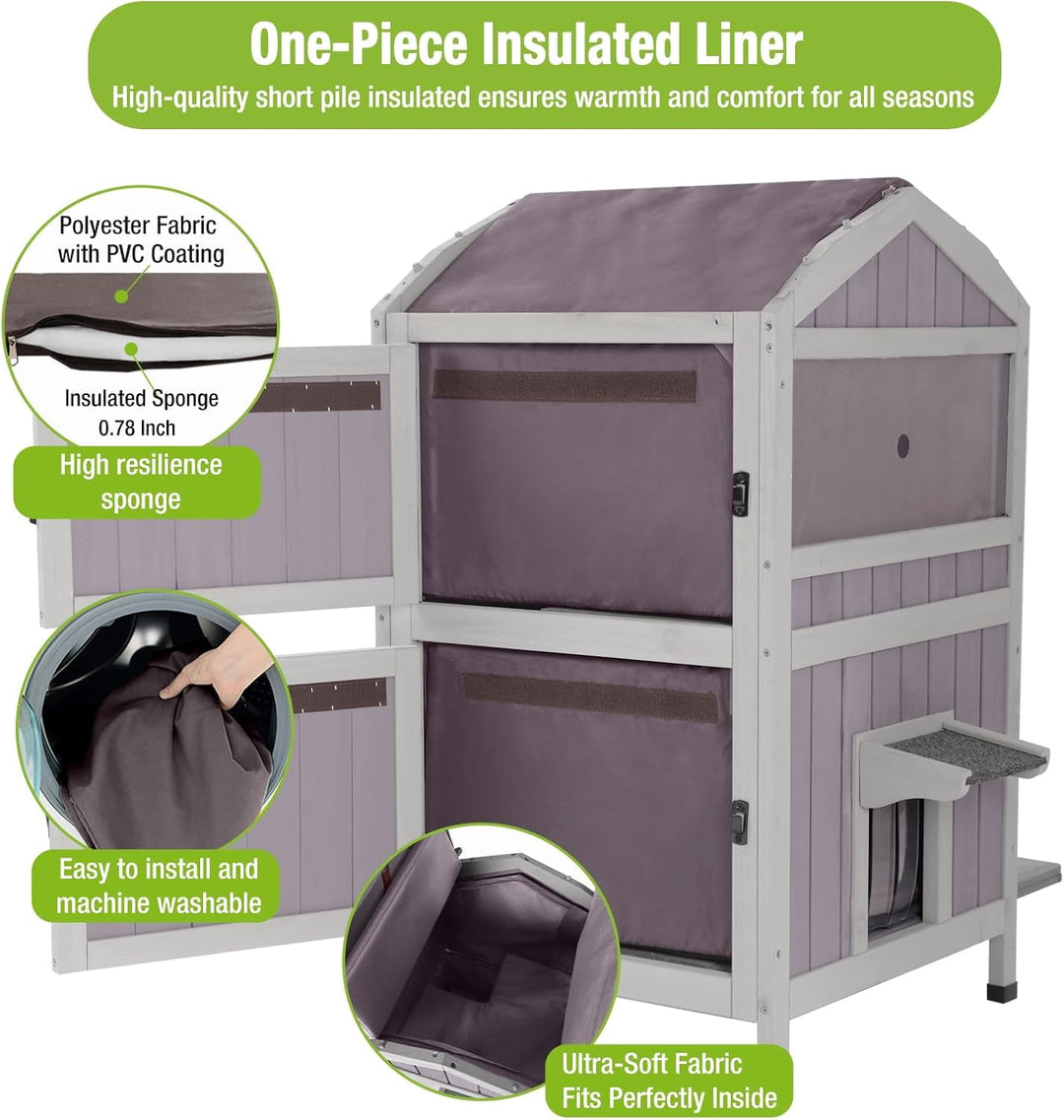 MEDEHOO Insulated Outdoor Cat House for Winter Feral Cat Shelter Weatherproof 2-Story AIR94-IN-N