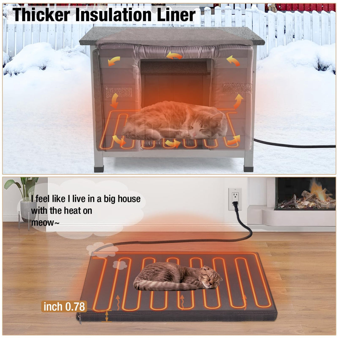 MEDEHOO Heated Outdoor Cat House for Winer, Cat House for Outdoor Cats Insulated Feral Cat Shelter AIR12-IN-HPS-WM