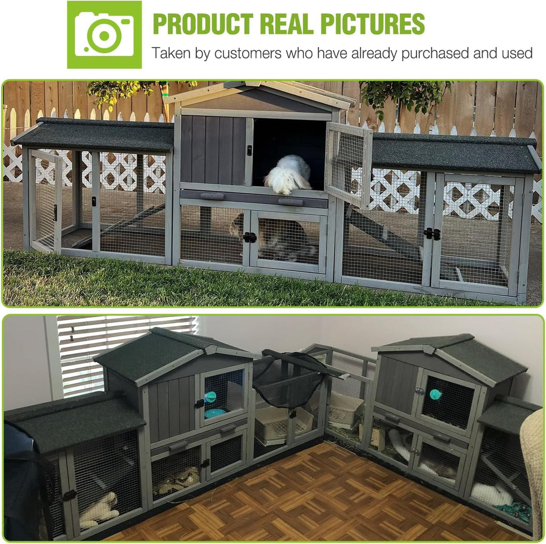 BUTINGLALE Rabbit Hutch Outdoor Large Chicken Coop with Cleaning Tray and Waterproof Roof Wooden Bunny Hutch PVC Floor Bottom for Small and Medium Bunny Rabbit Chick 87.8" L AIR04-B-A