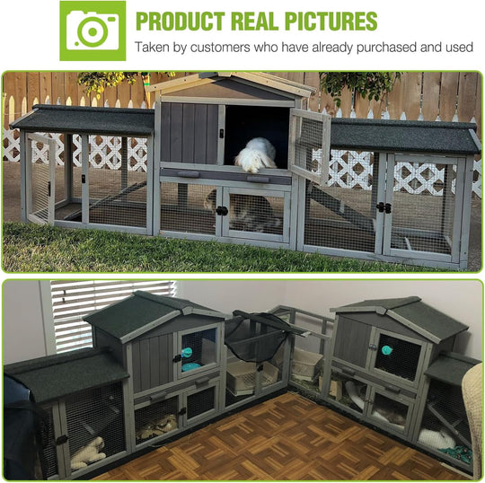 BUTINGLALE Rabbit Hutch Outdoor Large Chicken Coop with Cleaning Tray and Waterproof Roof Wooden Bunny Hutch PVC Floor Bottom for Small and Medium Bunny Rabbit Chick 87.8" L AIR04-B-A