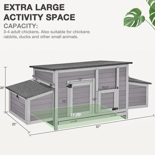 MEDEHOO Chicken Coop Large Expandable Chicken House for Outdoor with Two Nesting Box, Leakproof Pull-on Tray and UV-Resistant Roof Panel AIR69-Q-WM