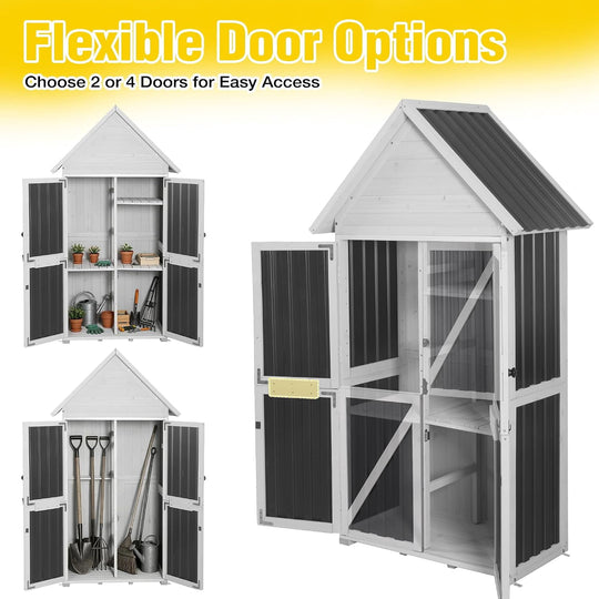 67.1" Outdoor Storage Cabinet Waterproof with Lockable Double Doors, Garden Storage Cabinet with Adjustable Shelves, Tool Organizer for Outside, White