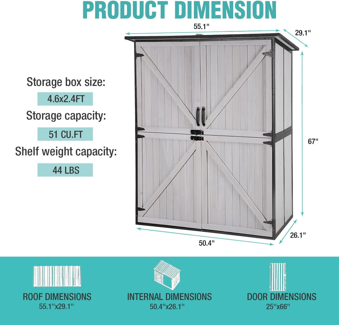 MEDEHOO  Outdoor Storage Cabinet with Adjustable Shelves, Large Metal Frame Garden Shed for Bike &amp; Tool Storage, Lockable Waterproof Vertical Cabinet Box for Backyard, Patio, Lawn, Deck AIR99-L
