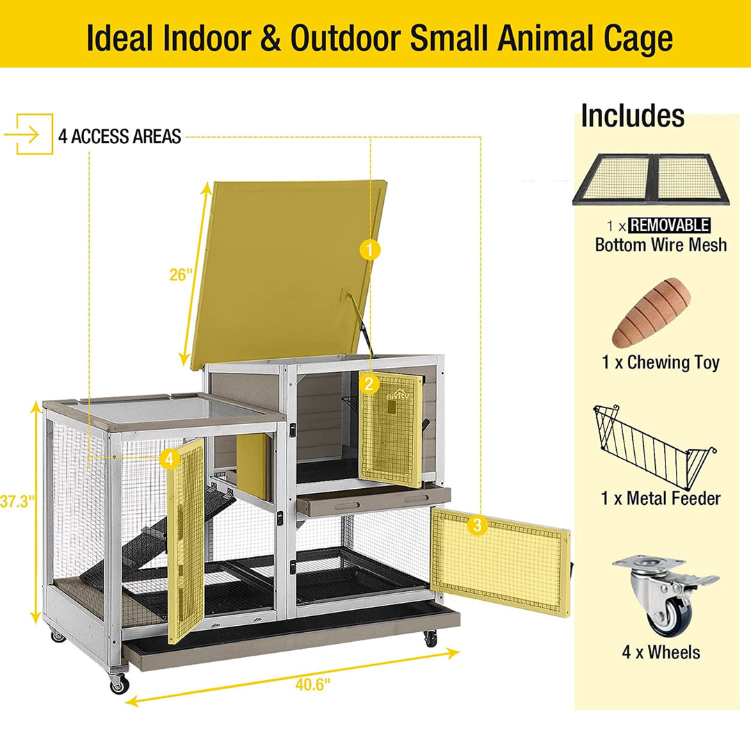 MEDEHOO Wooden Rabbit Hutch Outdoor Bunny Cage Indoor Guinea Pig House for Small Animals - Mocca