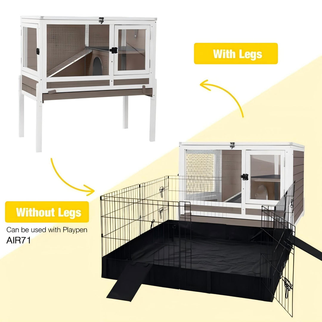 MEDEHOO Guinea Pig Cages Indoor Rabbit Hutch with Removable Stand Anti Chewing - Brown AIR53-WZ-WM