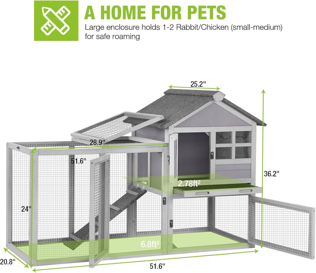 BUTINGLALE 51.6" L Chicken coop Outdoor Rabbit Hutch Indoor Bunny Cage Expandable Duck House(Grey) XZ7002-N1