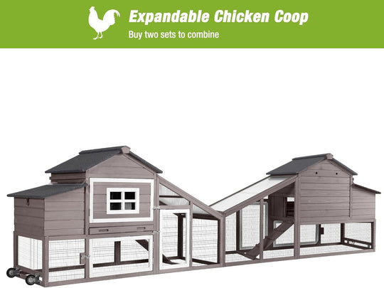 MEDEHOO Mobile Chicken Coop with Wheels Expandable Chicken Tractor Outdoor Hen House for 2-4 Chickens 67.3" L(Brown) AIR23-C-AA-WM