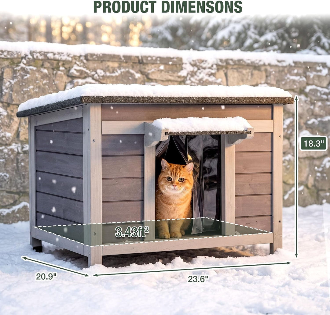 MEDEHOO Heated Outdoor Cat House with Heater and Insulated Liner Weatherproof Insulated Feral Cat Shelter for Winter