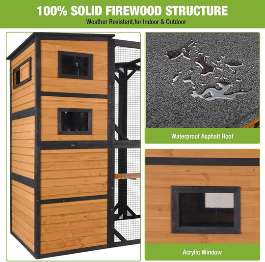 MEDEHOO Cat Catio 70" Large Cat House wih 4 Tiers Kitty Enclosure Attach to Window, Waterproof Kitty Shelter