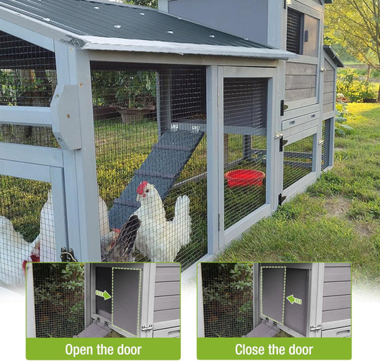 MEDEHOO Chicken Coop 80in Mobile Chicken House with Run Portable Wooden Poultry Cage with Nesting Box Rabbit Hutch on Wheels,Movable AIR61-J-WM
