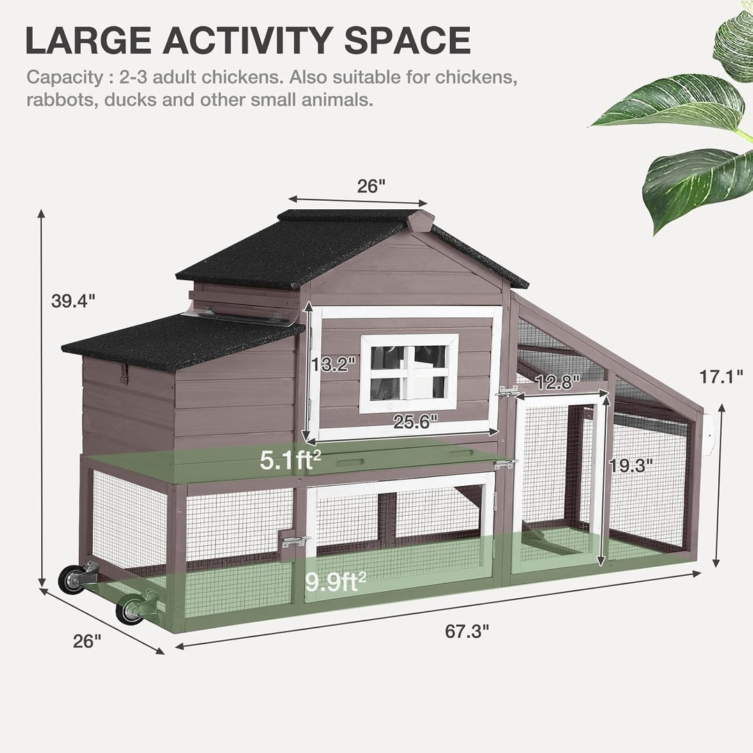 MEDEHOO Chicken Coop Expandable Chicken House for Outdoor with Wheels Nesting Box, Leakproof Pull-Out Tray &amp; UV-Resistant Roof Panel, Brown AIR23-GJ-WM2