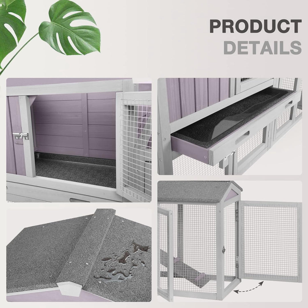 MEDEHOO Chicken Coop Hen House with Run Outdoor Rabbit Cage Indoor Bunny Hutch with Waterproof Roof Poultry Cage,Rabbit Hutch with No Leakage Pull Out Tray Gray AIR02-00J-WM