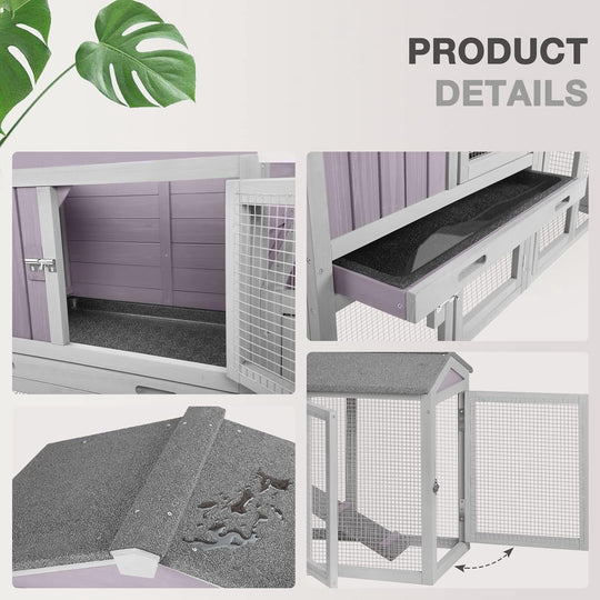 MEDEHOO Chicken Coop Hen House with Run Outdoor Rabbit Cage Indoor Bunny Hutch with Waterproof Roof Poultry Cage,Rabbit Hutch with No Leakage Pull Out Tray Gray AIR02-00J-WM