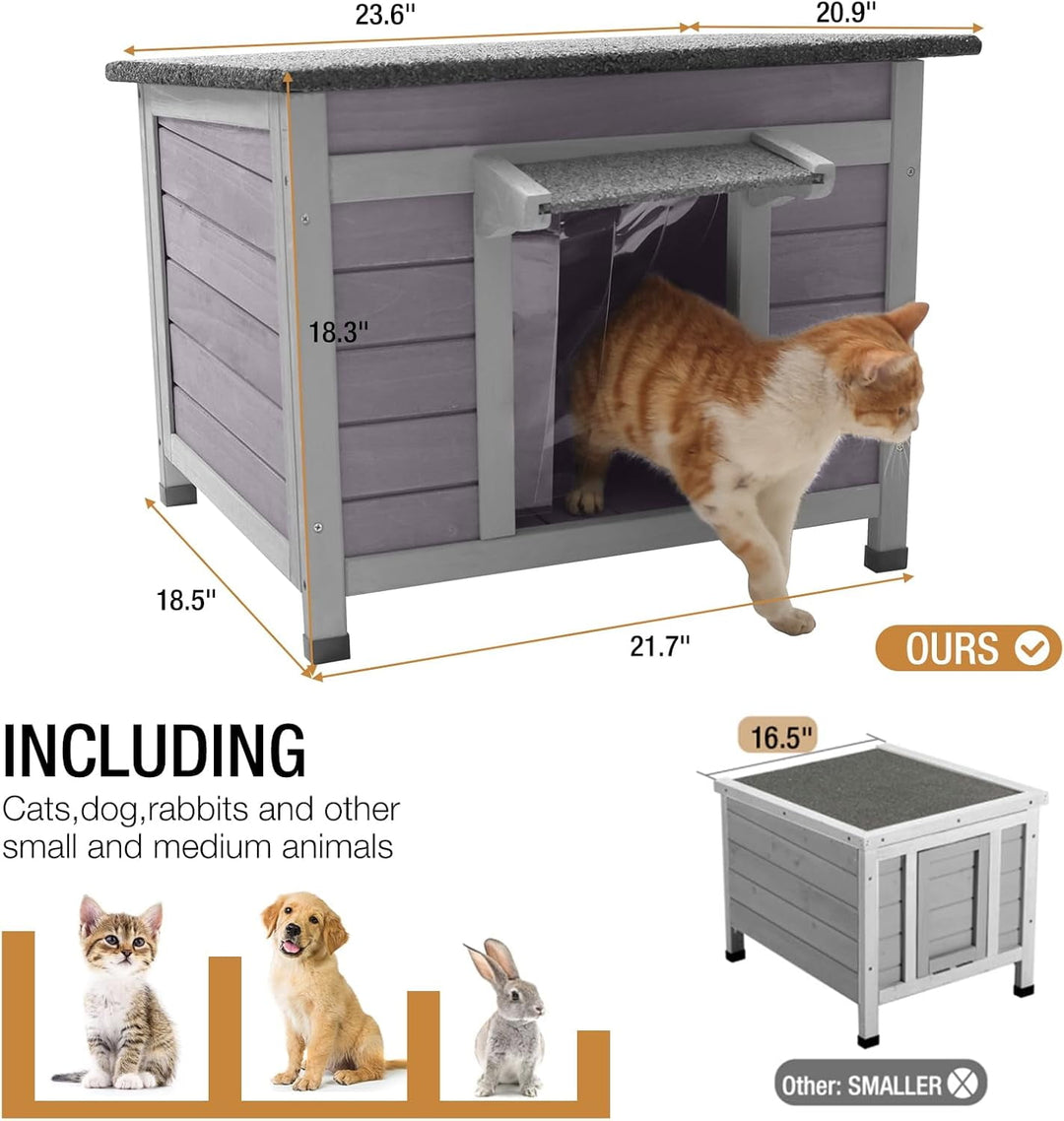 MEDEHOO Outdoor Cat House Feral Cat Enclosure, Small Pet House Rainproof Cat House