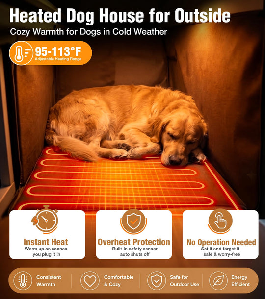 MEDEHOO Extra Large XXL Heated Dog House Outdoor with Full Iron Frame and Porch Waterproof Heated Pad Insulated Liner Outdoor Weatherproof Kennel All-Around Iron Frame