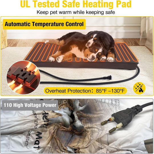 MEDEHOO Heated Dog House Outdoor 45" Large Dog Kennel with Metal Frame Insulated Indoor Dog Cage for Small Medium Large Dogs with Heater and Insulated Liner