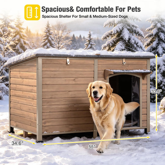 MEDEHOO Extra Large Heated Dog House Insulated Dog Kennel Winter Shelter with Safe Thermostat-Controlled Heating Pad, Chew-Proof Metal Frame, 6-Sided Thermal Liner for Large Dog Breeds (Brown) AIR63-CG-HP-A11-WM