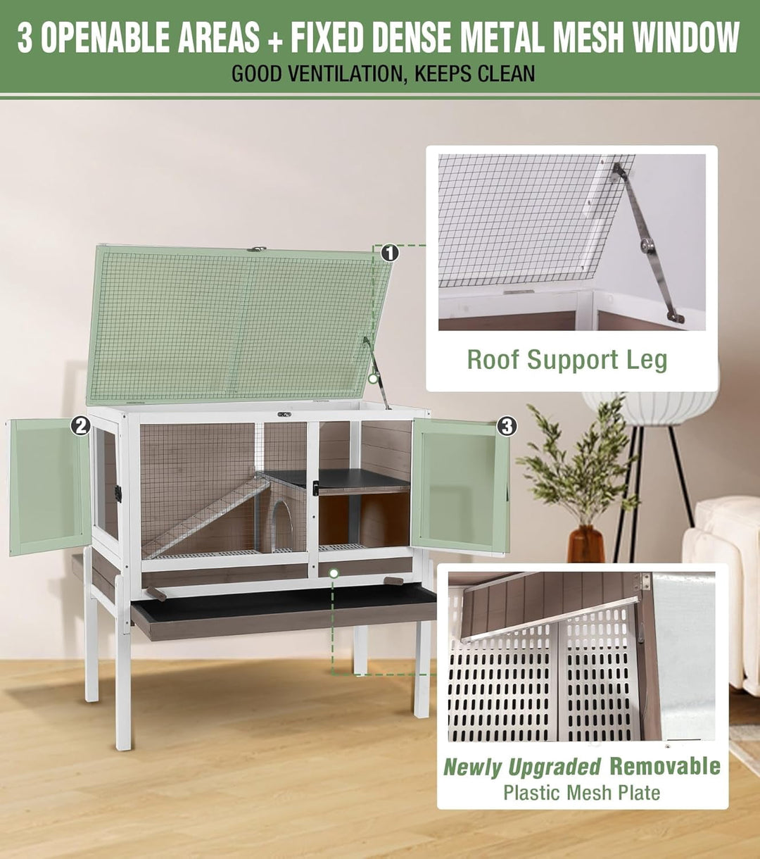 MEDEHOO Guinea Pig Cage Indoor Rabbit Hutch with Chew-Proof Edges - Brown