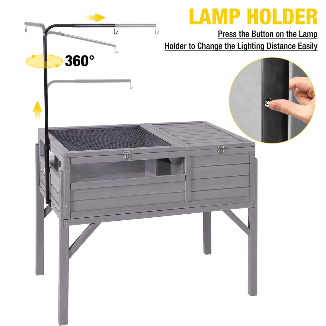MEDEHOO Tortoise Habitat Turtle Enclosure, Wooden Reptile Cage for Small Animals, Adjustable Light Stand, 1 Set