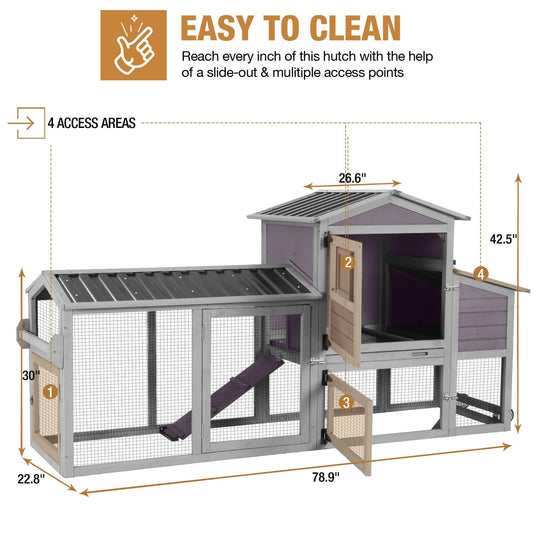 MEDEHOO 80" Chicken Coop with Wheels Expandable Large Waterproof Chicken House for Outdoor with Nesting Box AIR61-L-WM2