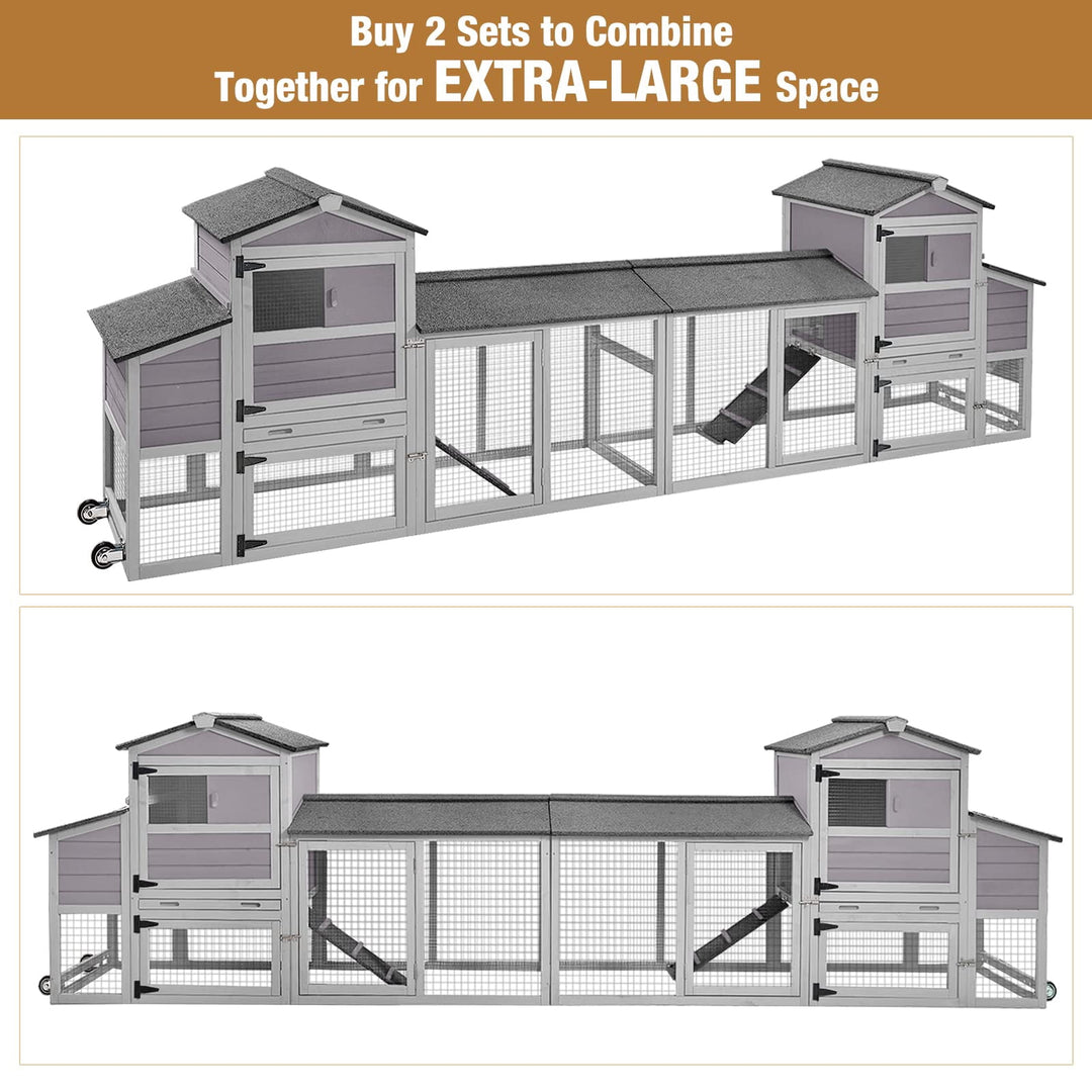 MEDEHOO Mobile Chicken Coop with Nesting Box, Outdoor Hen House Poultry Cage with Casters X-Large AIR61-U
