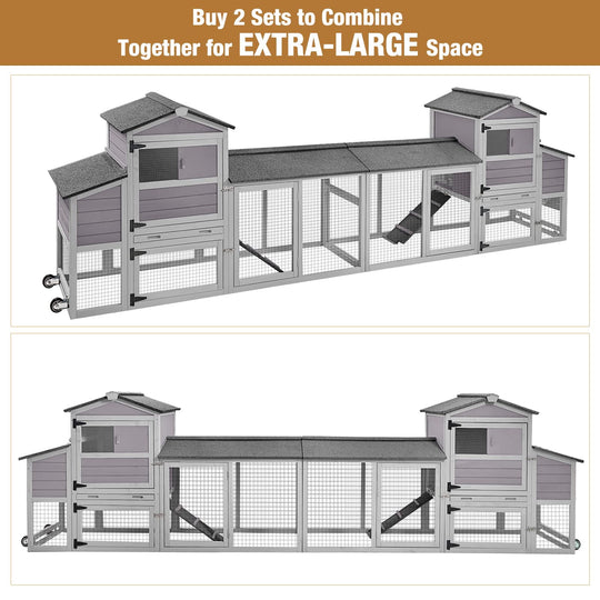 MEDEHOO Mobile Chicken Coop with Nesting Box, Outdoor Hen House Poultry Cage with Casters X-Large AIR61-U