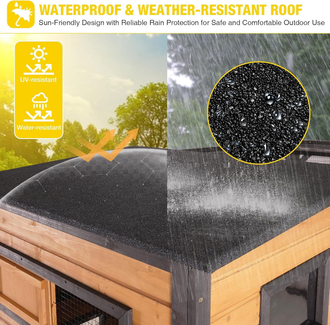 Large Catio Cat Enclosure Window for Outdoor Cats, Weatherproof Cat House with Roof, Resting Platforms &amp; Windows, Indestructible Feral Cat Shelter for Backyard - Black and Brown