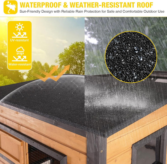 Large Catio Cat Enclosure Window for Outdoor Cats, Weatherproof Cat House with Roof, Resting Platforms &amp; Windows, Indestructible Feral Cat Shelter for Backyard - Black and Brown