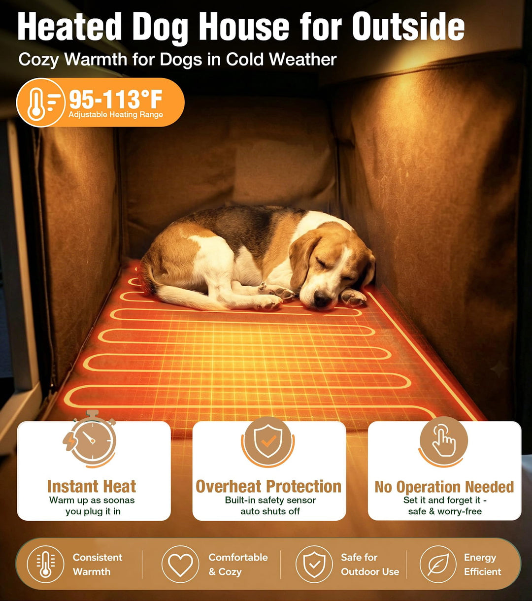 MEDEHOO Extra Large Heated Dog House Outside with Full Iron Frame and Covered Porch Reinforced Outdoor Dog Kennel with Asphlat Roof PVC curtain for Medium to Large Breed AIR89-IN-HP-AD-4-WM