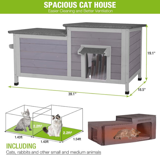 BUTINGLALE Outdoor Cat House Insulated Feral Kitty Shelter with Liner Weatherproof Cat Condo for Winter,Large Space AIR93-IN-J