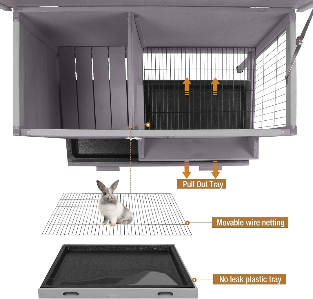 MEDEHOO Rabbit Hutch Indoor Rabbit Cage with Metal Wire Pan,Outdoor Bunny cage with Pull Out Tray AIR01-G-WM