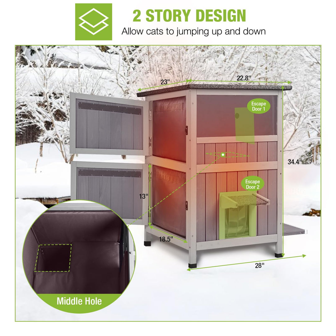 MEDEHOO Insulated Cat House Outdoor, Feral Cat Shelter for Winter Weatherproof with Insulated Liner, Gray
