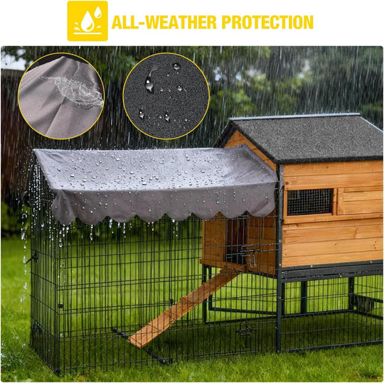 MEDEHOO Chicken Coop Large Mobile Chicken House with Strong Iron Frame Outdoor Poultry Cage with Nesting Box, Duck Coop,Waterproof Rain Cover 85‘’