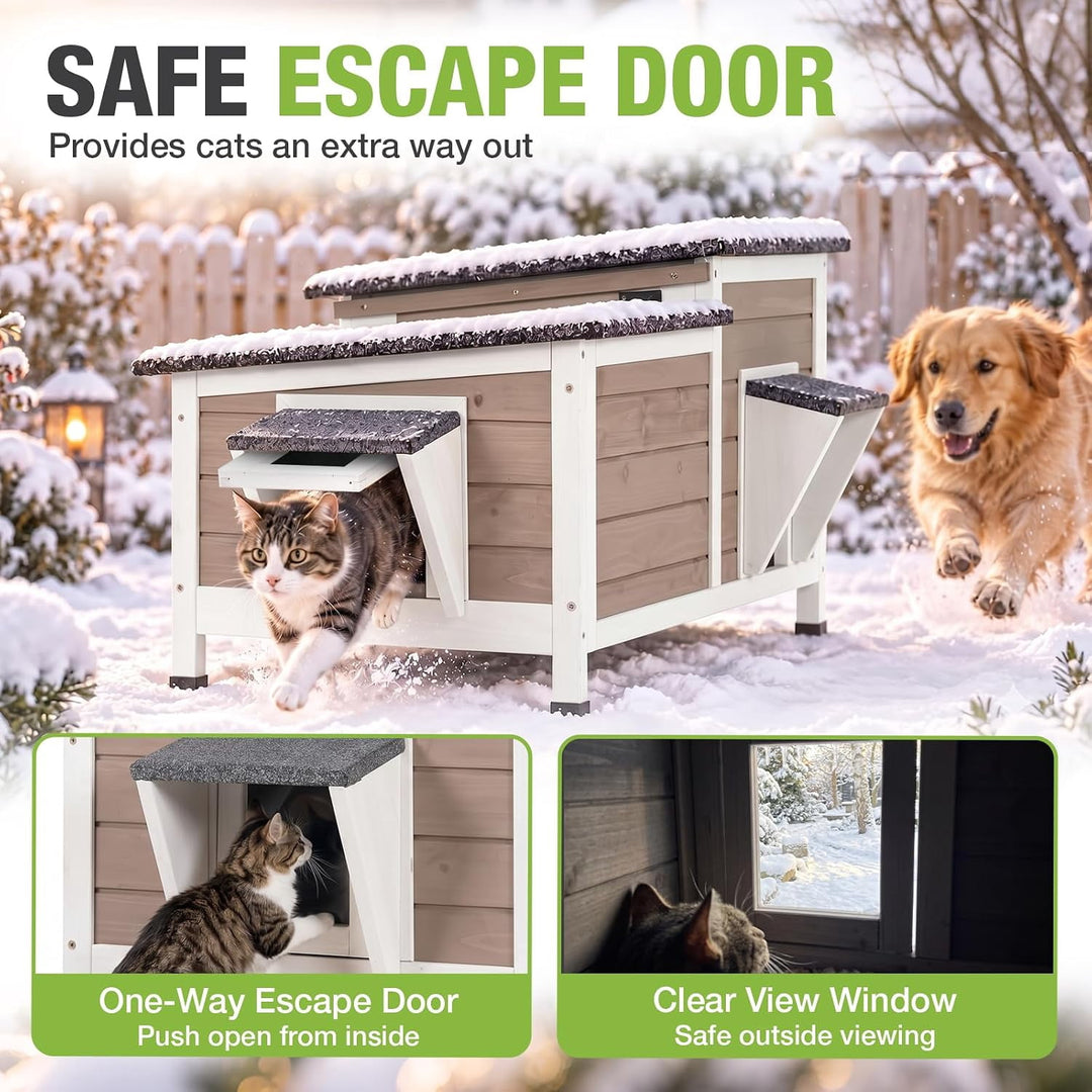 MEDEHOO Heated Cat House Outdoor Cat House Insulated Large Weatherproof Feral Cat Shelter with Heated Pad, Insulated All-Round Thermal Liner, Chewproof Cable for 1-4 Cats AIR93-WBR-HP-MA-WM