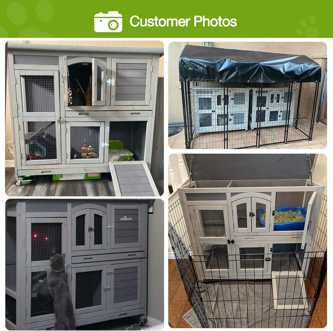 MEDEHOO 47" Rabbit Hutch Indoor Outdoor Bunny Cage on Wheel Bunny House with Tray