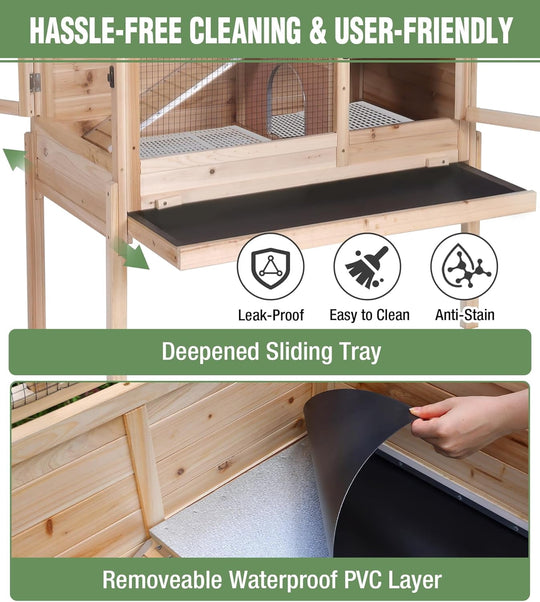 MEDEHOO Guinea Pig Cage Indoor Rabbit Hutch with Chew-Proof Edges - Natural Wood
