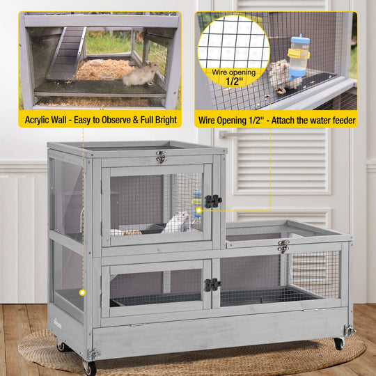 MEDEHOO 2 Levels Hamster Cage Anti-chewing for Guinea Pig Rat Small Animal Cage Portable