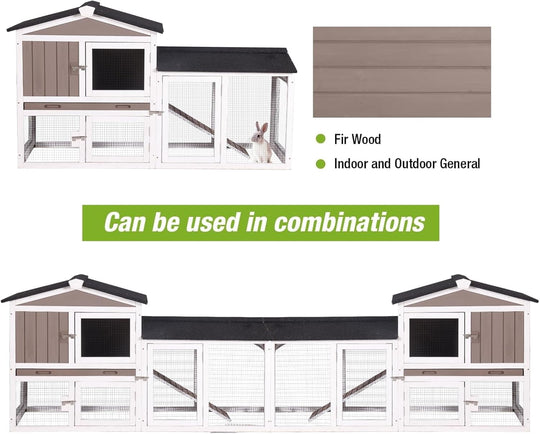 MEDEHOO Outdoor Rabbit Hutch with No-Leak Plastic Tray, Expandable Chicken Coop, Large Run Space for Bunny, Guinea Pig, Duck, and Small Animals AIR02-B-G11-WM
